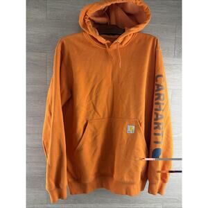 Carhartt Hoodie Mens Medium Orange Loose Fit Pullover Logo Sleeve